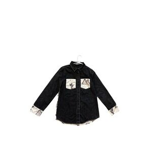 Rowdy Crowd Western Cowboy Cactus Mountains Denim Shirt Womens Small